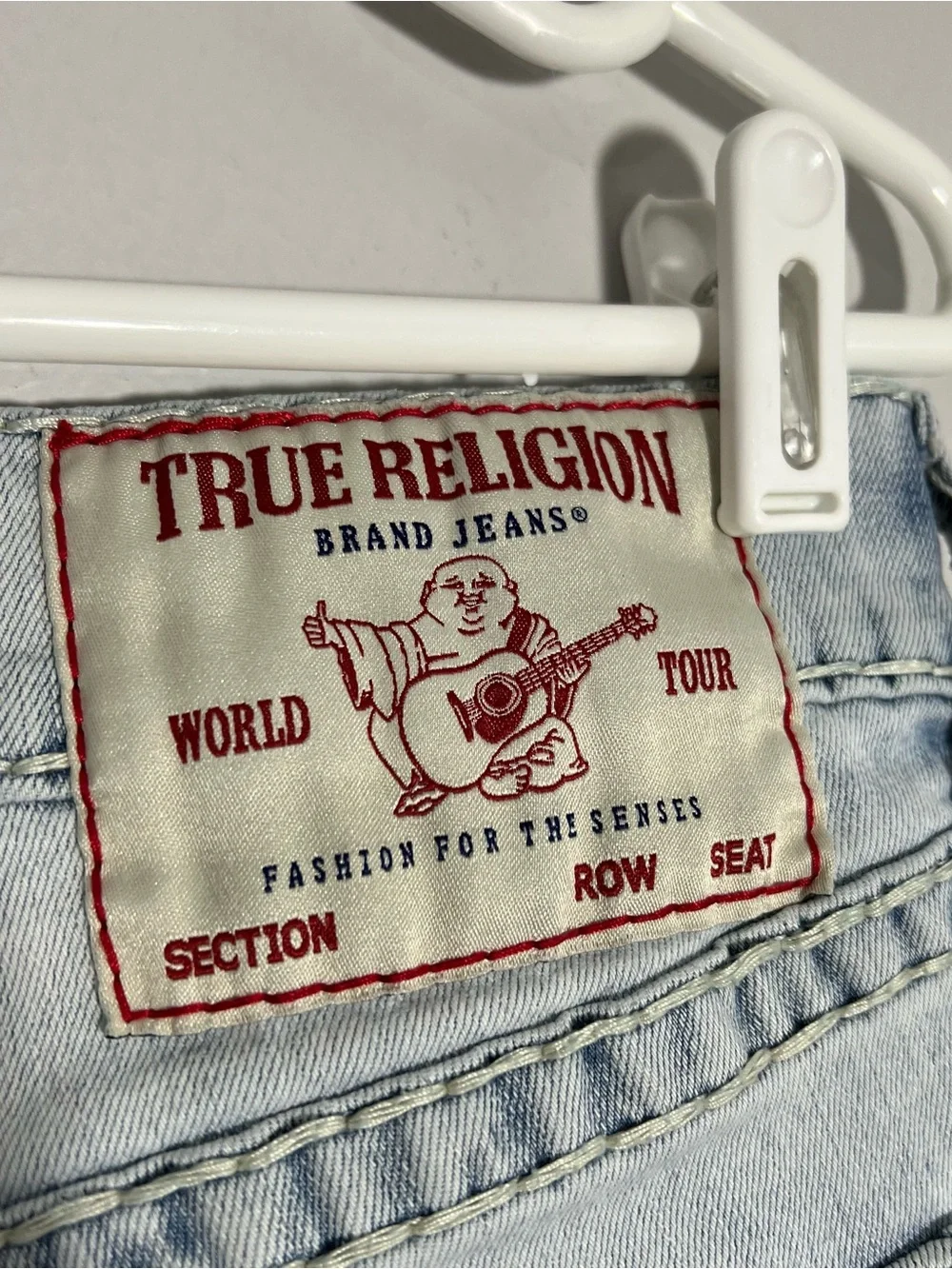 True Religion Ricky Relaxed Straight No Flap Light Blue Red Jeans Mens Size 30